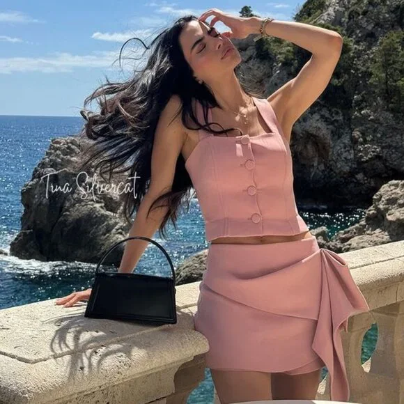 BLOGGER'S FAVE! Zara 2 Piece Voluminous Skort And Bustier Set Pink NWT